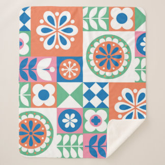 Abstract Floral, Scandinavian Folk Design. Sherpa Blanket