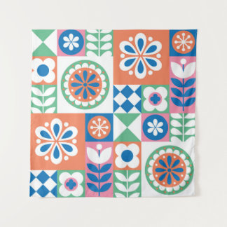 Abstract Floral, Scandinavian Folk Design. Tapestry