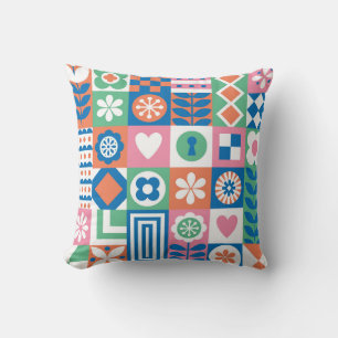 Abstract Floral: Scandinavian Folk Design. Throw Pillow