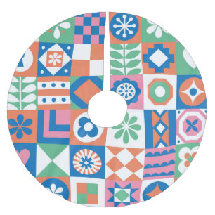 Abstract Floral Scandinavian Folk Pattern Brushed Polyester Tree Skirt