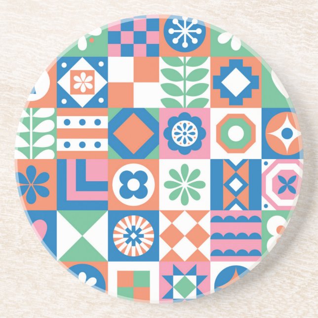 Abstract Floral Scandinavian Folk Pattern Coaster (Front)