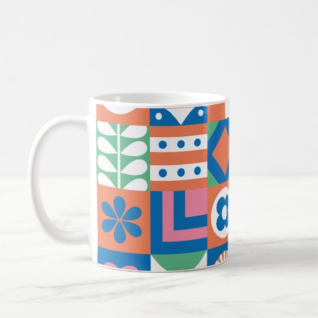 Abstract Floral Scandinavian Folk Pattern Coffee Mug (Left)