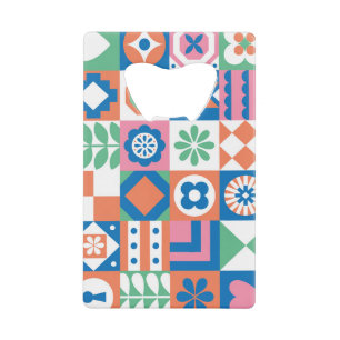 Abstract Floral Scandinavian Folk Pattern Credit Card Bottle Opener