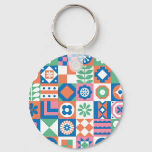 Abstract Floral Scandinavian Folk Pattern Keychain