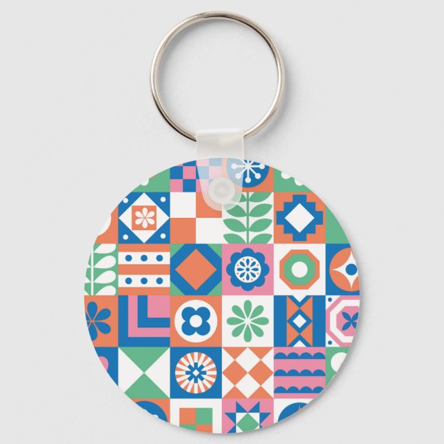 Abstract Floral Scandinavian Folk Pattern Keychain (Front)