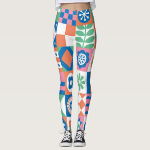 Abstract Floral Scandinavian Folk Pattern Leggings