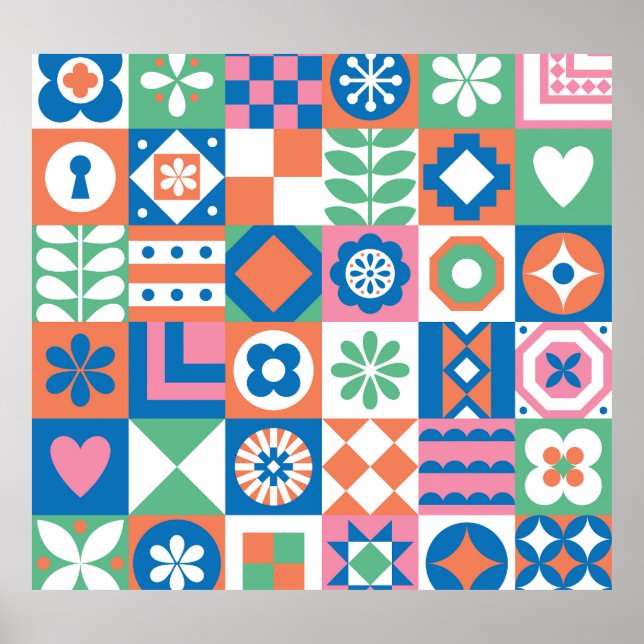 Abstract Floral Scandinavian Folk Pattern Poster (Front)