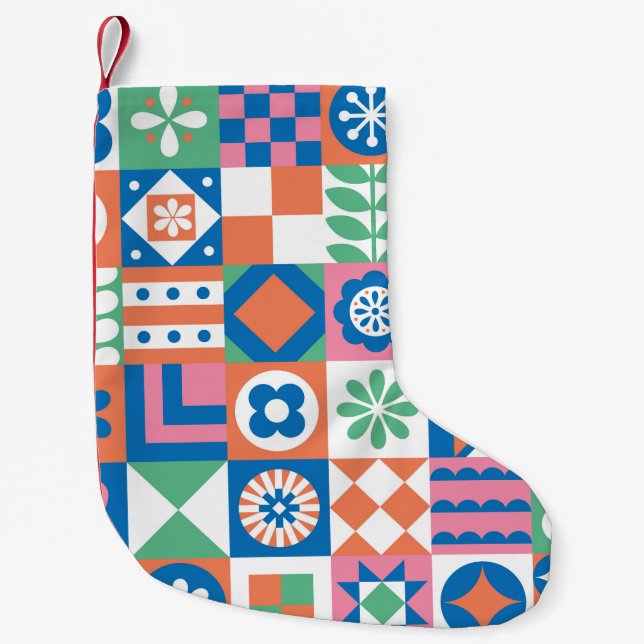 Abstract Floral Scandinavian Folk Pattern Small Christmas Stocking (Front)