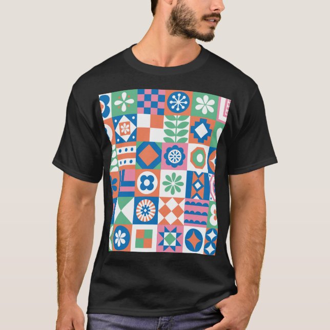 Abstract Floral Scandinavian Folk Pattern T-Shirt (Front)