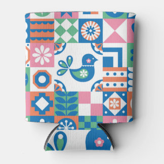 Abstract Floral Scandinavian Folklore Card Can Cooler