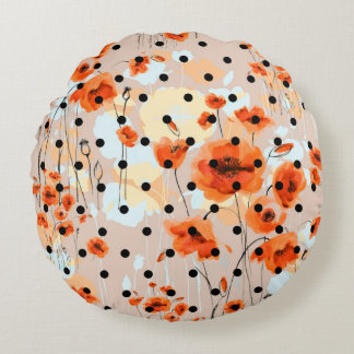 Abstract floral seamless pattern with field poppie round pillow