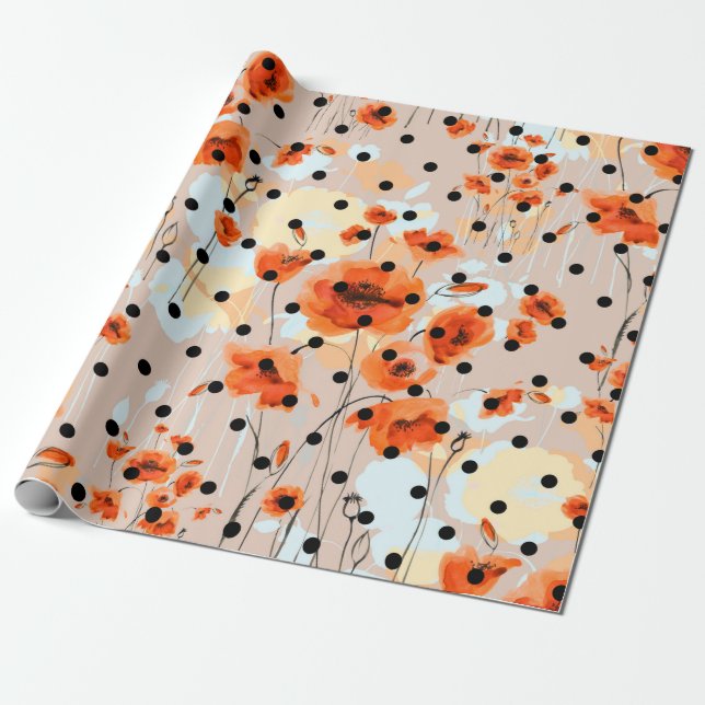 Abstract floral seamless pattern with field poppie wrapping paper (Unrolled)