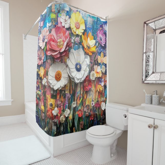 Abstract Floral Shower Curtain (In Situ)