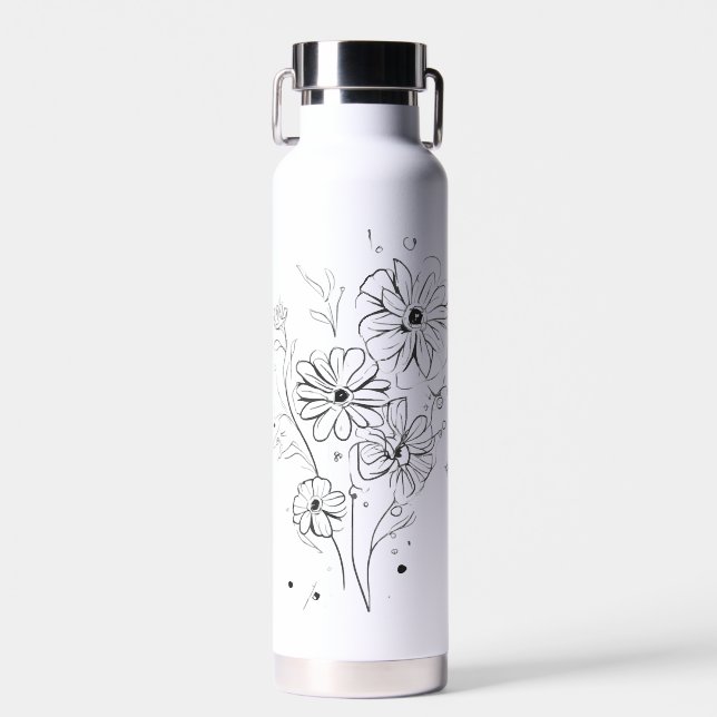 Abstract Floral Sketch Water Bottle (Front)