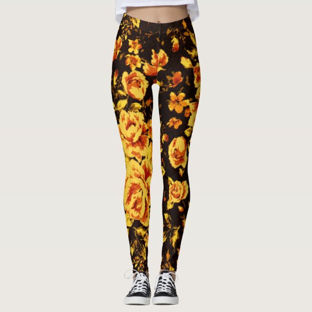 Abstract floral sparkle glass texture  leggings (Front)