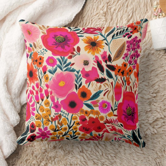Abstract Floral Spring Pattern Throw Pillow (Blanket)