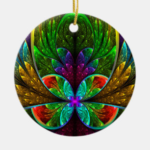 Abstract Floral Stained Glass Pattern Ceramic Ornament