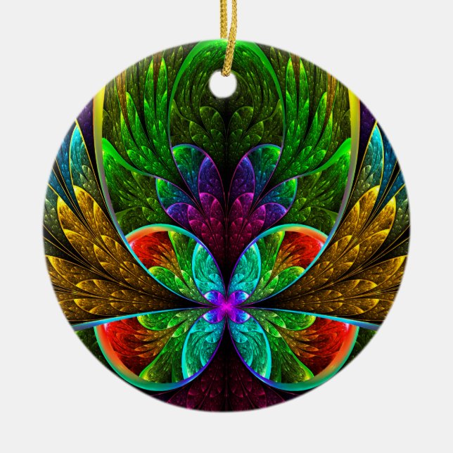 Abstract Floral Stained Glass Pattern Ceramic Ornament (Front)
