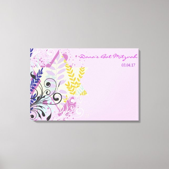 ABSTRACT FLORAL STAR Bat Mitzvah Sign-In Board Canvas Print (Front)