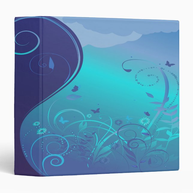 abstract floral swirl blue notebook binder (Front/Spine)