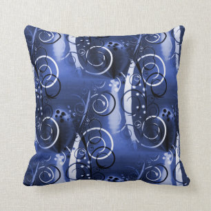Abstract Floral Swirl Indigo Blue Girly Gifts Throw Pillow
