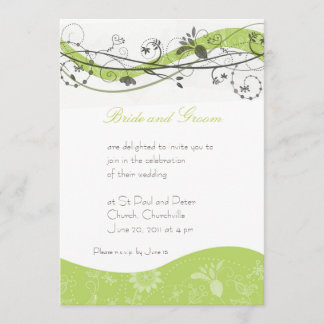 Abstract floral & swirl invitation - green & brown