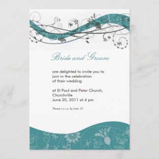 Abstract floral & swirl invitation - teal & brown
