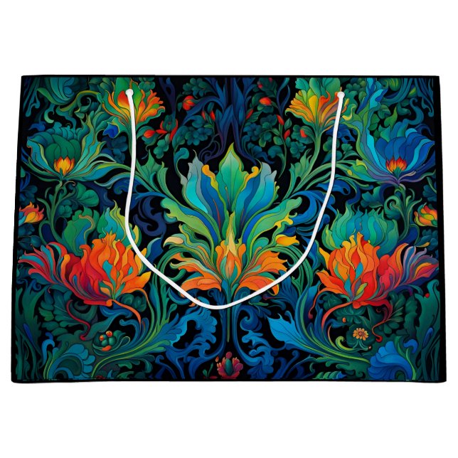 Abstract Floral Swirl Tapestry Bold Vivid Colourfu Large Gift Bag (Front)
