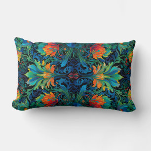 Abstract Floral Swirl Tapestry Bold Vivid Colourfu Lumbar Pillow