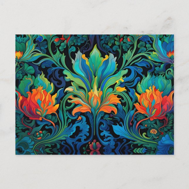 Abstract Floral Swirl Tapestry Bold Vivid Colourfu Postcard (Front)