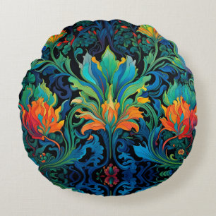 Abstract Floral Swirl Tapestry Bold Vivid Colourfu Round Pillow