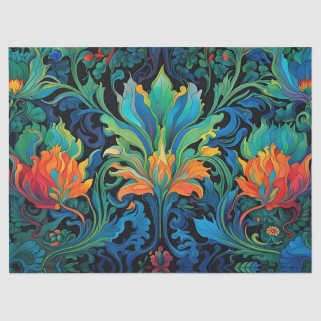 Abstract Floral Swirl Tapestry Bold Vivid Colourfu Tissue Paper (Front)