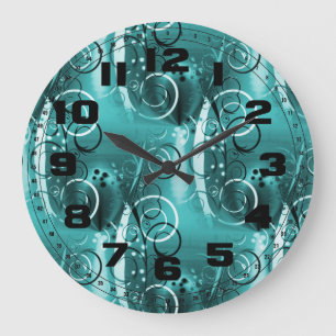 Abstract Floral Swirl Vines Aqua Blue Girly Gifts Large Clock