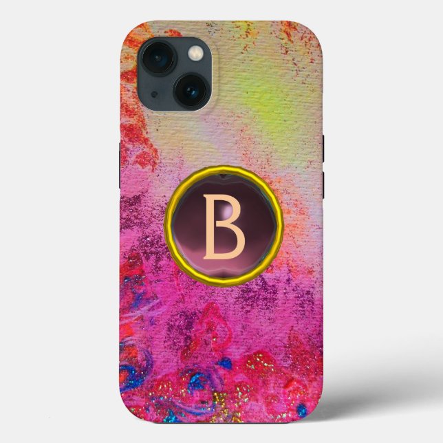 ABSTRACT FLORAL SWIRLS  PURPLE GEMSTONE MONOGRAM  Case-Mate iPhone CASE (Back)