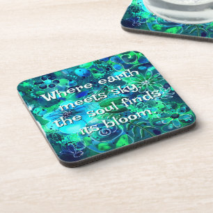 Abstract Floral Teal Blue Green Personalized Coaster