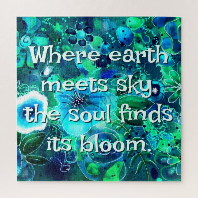 Abstract Floral Teal Blue Green Personalized Jigsaw Puzzle (Vertical)