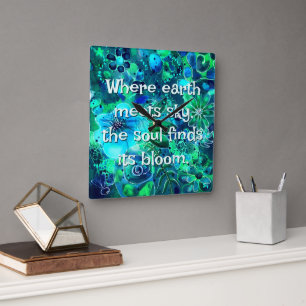 Abstract Floral Teal Blue Green Personalized Square Wall Clock