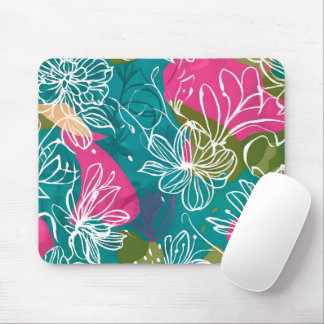 Abstract Floral Teal Pink Office Mouse Pad