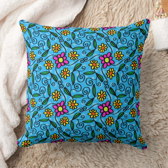 Abstract Floral Throw Pillow (Blanket)