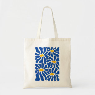 Abstract Floral Tote Bag Blue Retro Art