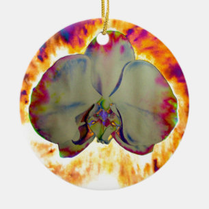 Abstract floral tropical orchid painting ceramic ornament