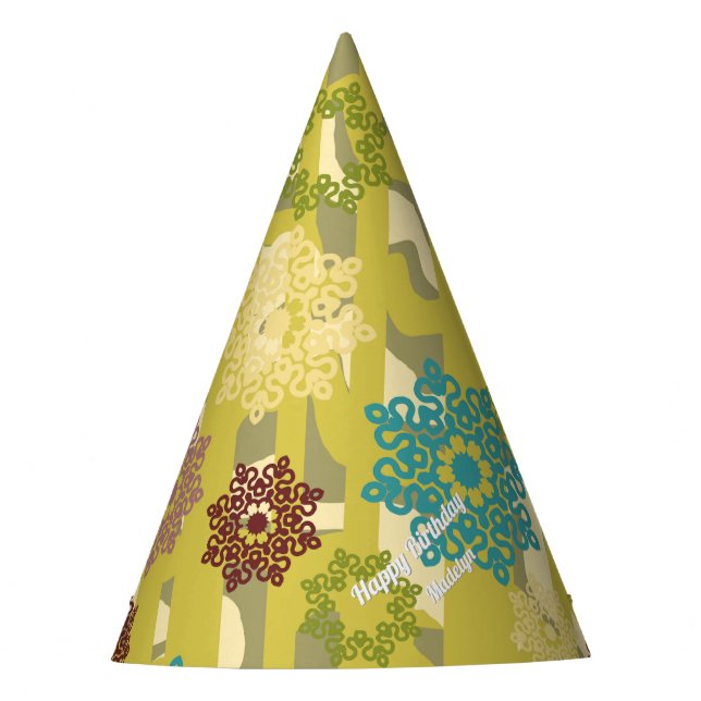 Abstract Floral Urban Stripe Any Age Pattern Party Hat (Front)