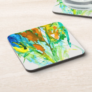 Abstract floral watercolor art coaster