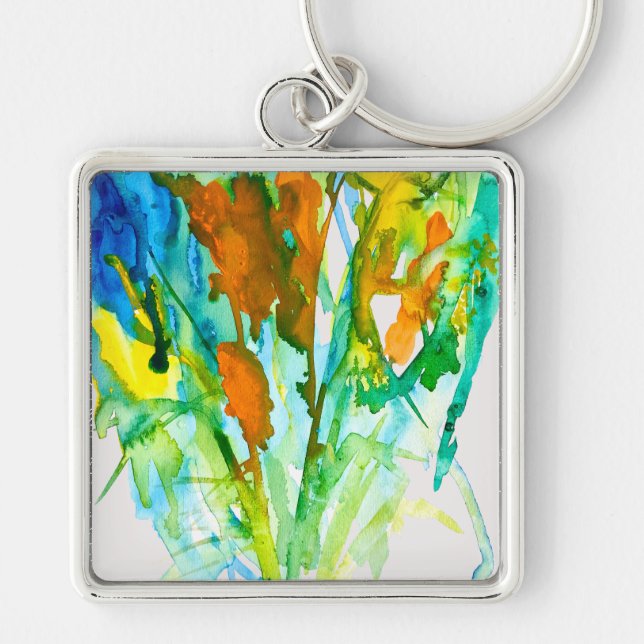 Abstract floral watercolor art keychain (Front)