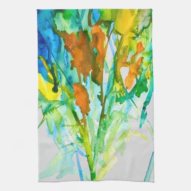 Abstract floral watercolor flowers kitchen towel (Vertical)