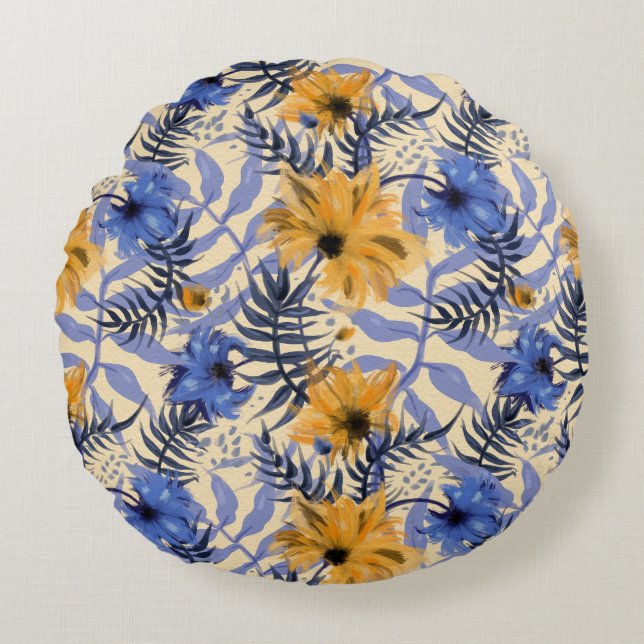 Abstract Floral: Watercolor Modern Pattern Round Pillow (Front)