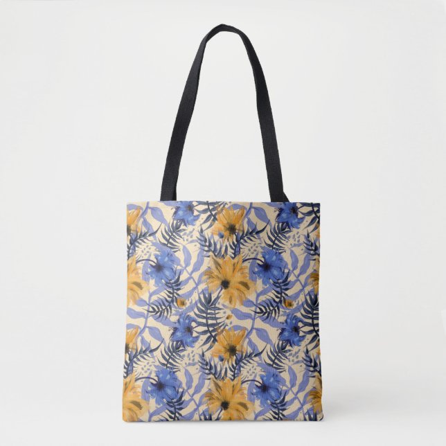 Abstract Floral: Watercolor Modern Pattern Tote Bag (Front)
