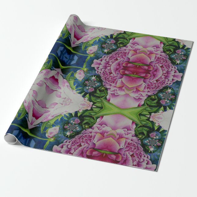 Abstract floral watercolor painting, boho retro  wrapping paper (Unrolled)