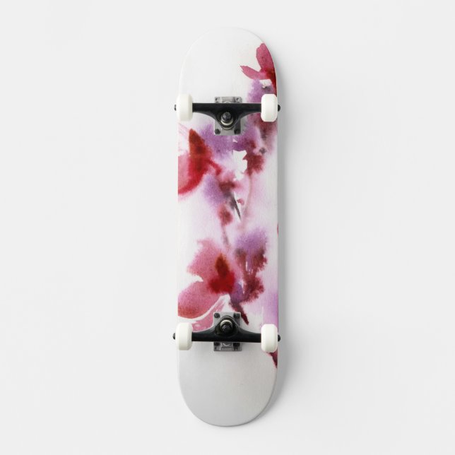 Abstract floral watercolor paintings 3 skateboard (Front)