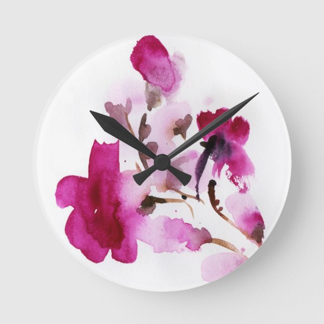 Abstract floral watercolor paintings 4 round clock (Front)